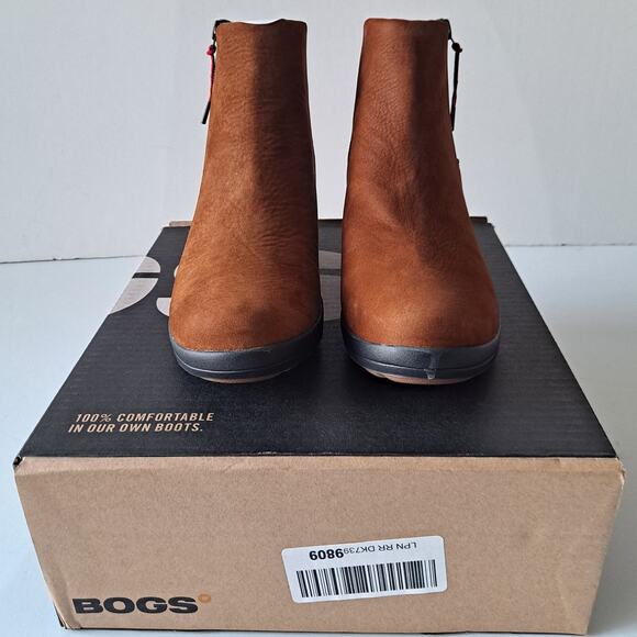 NIB Bogs Vista Waterproof Leather Rugged Zip Snow Boots Cognac Womens Size 7 - Picture 3 of 14